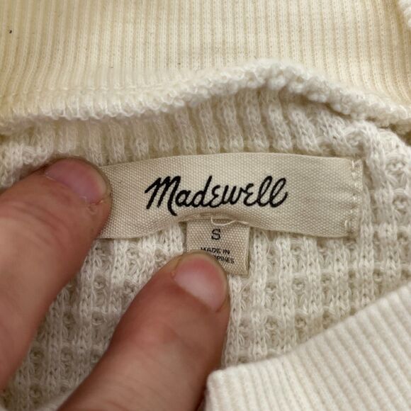 Madewell Mockneck Waffle Knit Top Womens S Ivory Long Sleeve Pullover Thermal - Picture 7 of 13
